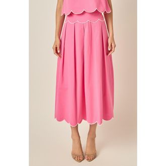 English Factory Scalloped Hem Midi Skirt in Rose Pink at Nordstrom, Size X-Small