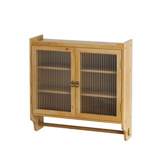 STILVORA Armario De Pared Con 2 Puertas De Vidrio Acanalado, 3 Niveles, Toallero, Estilo Vintage, En Madera Y Mdf, 63&times;60&times;18 Cm, Natural