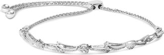 House of Brilliance 925 Sterling Silver Diamond Accent Heart and Wave Link Bolo Bracelet