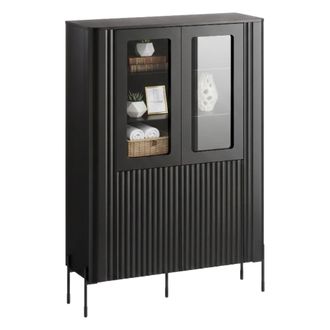 Dmora Vitrina Cimino, Vitrina De Sal&oacute;n Con Dos Puertas Y Detalle De Cristal, Elevada Del Suelo, 110x40 H160 Cm, Color Negro