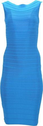 Hérve Léger Bandage Wide Neckline Midi Dress in Blue Rayon