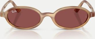 Ray-Ban Khal - Occhiali da sole ovali color crema avana con lenti viola-Marrone