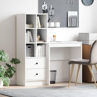 Berkfield Home Desk with Storage White Engineered Wood