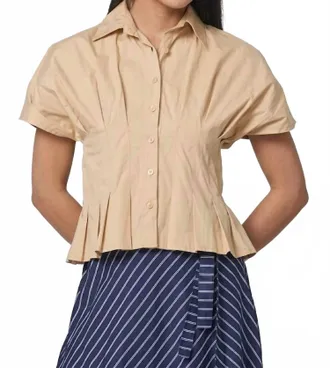 Lusana Tailor Pleated Blouse In Tan