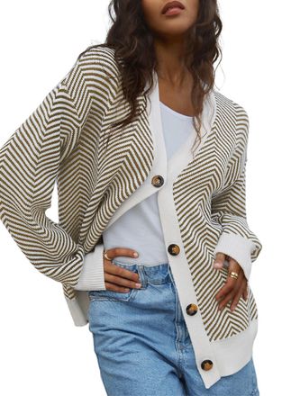 Dokotoo Womens Cardigans Long Sleeve Open Front Winter Knit Womens Cardigan Striped Color Block Casual Ladies Lightweight Knitted Outwear Coats Jacket Sweater