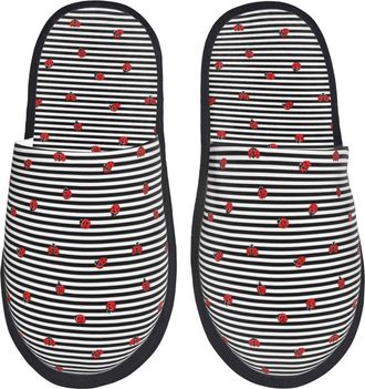 Generic Camping Slippers Ladybugs On Black And White Striped Breathable Slipper Portable Cotton Slipper For Home Women Winter L