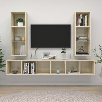vidaXL Vidaxl - Muebles De Sal&oacute;n De Pared 4 Pzas Madera Ingenier&iacute;a Roble Sonoma