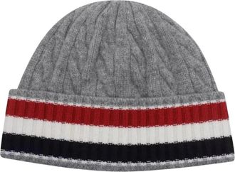 Thom Browne Cable En Rib Gebreide Muts - Dames - Hoeden - Grijs - L - Wol - Accessoires