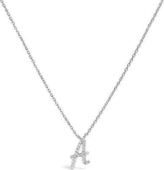 House of Brilliance 10K Gold Diamond Accent A-Z Initial Script Style Pendant Necklace in White | A at Nordstrom