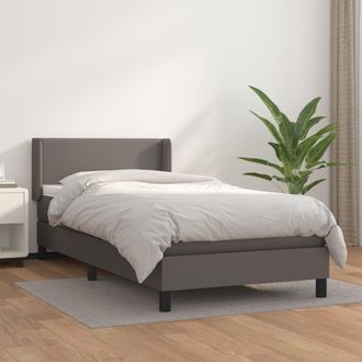 vidaXL Vidaxl - Cama Box Spring Con Colch&oacute;n Cuero Sint&eacute;tico Gris 100x200 Cm