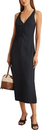 Reiss Pari Ruched Linen-Blend Dress