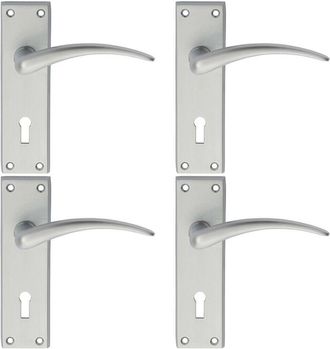 Loops 4x PAIR Slim Arched Door Handle on Lock Backplate 150 x 43mm Satin Chrome