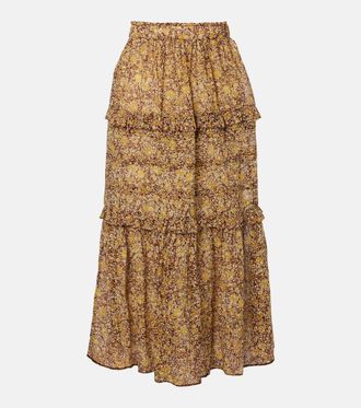 Isabel Marant Volumia floral cotton tiered maxi skirt