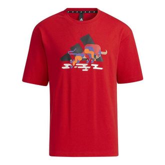 adidas CNY GFX T Subject Pattern Training Sports Short Sleeve Red GP1836