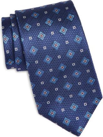 Canali Medallion Silk Tie in Dark Blue at Nordstrom