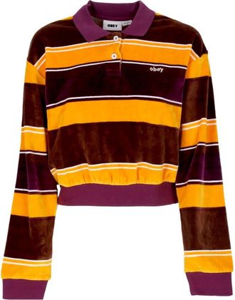 Obey Gestreepte Chenille Lange Mouw Polo - Dames - Polos - Veelkleurig - XS - Katoen - Tops