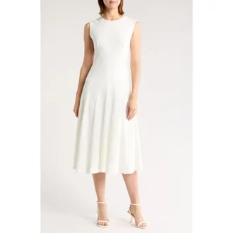 Calvin Klein Scuba Crepe Fit & Flare Dress in Cream at Nordstrom Rack, Size 14