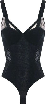 Elisabetta Franchi Tops, Dames, Zwart, XL, Bodysuit in gebreide stof en kant