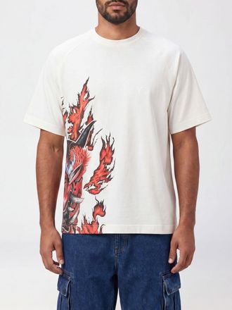 Yohji Yamamoto T-shirt girocollo in cotone con stampa grafica a contrasto sul petto