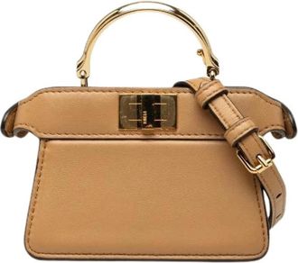 Fendi Pre-owned Peekaboo ISee U Micro Leather 2way Bag - Dames - Vintage Mini Tas - Beige - ONE Size - Leer - Vintage