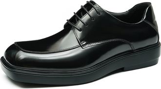 Generic Mens Low Block Heel Platform Dress Shoes Square Toe Patent Leather Business Oxfords Lace Up Formal Wedding Shoes,Black,6.5 UK