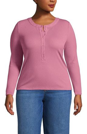 Lands End Drapey Rib Skimming Long Sleeve Henley in Soft English Rose at Nordstrom, Size 3 X