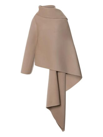 Alberta Ferretti asymmetric draped poncho - women - Cashmere/Wool - 40 - Neutrals
