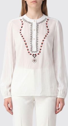 Bazar Deluxe Camicia ricamata in misto lino con collo alla coreana