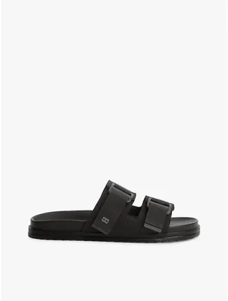 Tommy Hilfiger Mens Double-Strap Suede Sandal - Black - US 7.5 / EU 40