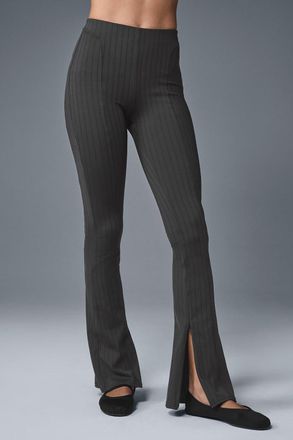 Alo | High-Waist Pinstripe Zip It Flare Legging in Anthracite/Black Grey, Size: Medium