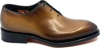 Santoni Richelieu One Cut - Heren - Nette schoenen - Beige - 39 1/2 EU - Leer - Schoenen