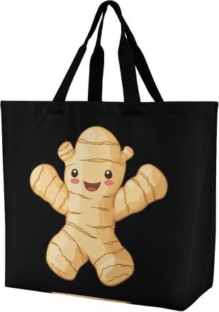 Generic Cute Ginger Root Reusable Shopping Bags Large Capacity Grocery Bag Heavy Duty Tote for Women 40x40x16cm