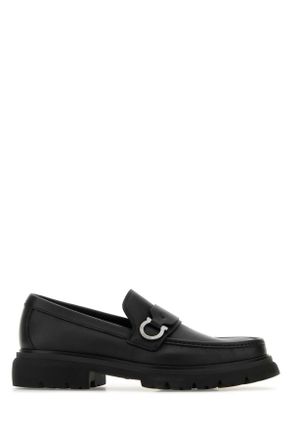 Ferragamo Black Leather Andover Loafers