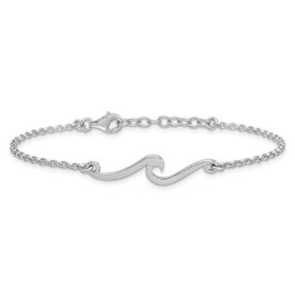 Diamond2Deal Sterling Silver Rhodium-plated Polished Wave 7 +1in Bracelet