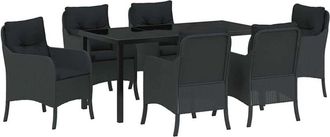 vidaXL Conjunto De Comedor De Jard&iacute;n Con Coj&iacute;n 7 Pcs Negro Polirat&aacute;n Vidaxl