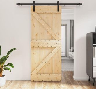 vidaXL Vidaxl - Furniture Limited - Puerta Corredera Con Herrajes Madera Maciza