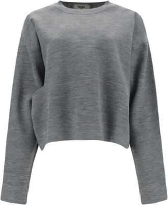 Fendi Monochrome Wollen Crop Trui - Dames - Sweatshirts - Grijs - S - Wol - Hoodies & sweatvesten