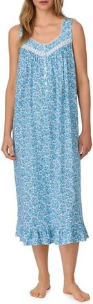 Eileen West Sleeveless Cotton Ballet Nightgown in White/aqua at Nordstrom, Size X-Small
