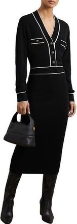 Reiss Lorrie Tipped Long Sleeve Wool & Cashmere Blend Sweater Dress in Black/ivory at Nordstrom Rack, Size X-Small