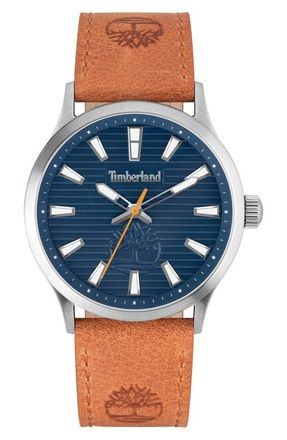 Timberland Trumbull Leather Strap Watch, 45mm in Brown at Nordstrom