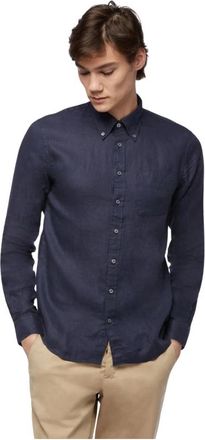 Brooks Brothers Milano Slim-fit Iers Linnen Sportoverhemd - Heren - Casual Overhemden - Blauw - M - Linnen - Overhemden