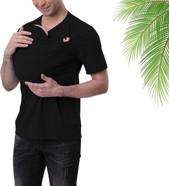 Generic Kangaroo Shirt for Dad and Baby, 2025 Upgraded Summer V-Neck Baby Kangaroo Carrier Shirt, Men and Women (Black,M)