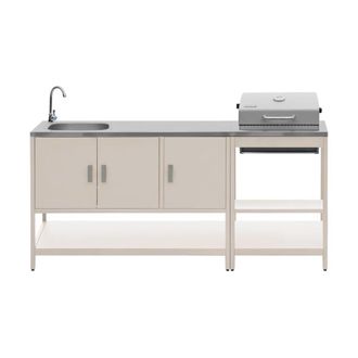 Sweeek Cocina exterior 2 m&oacute;dulos acero inoxidable con barbacoa de carb&oacute;n
