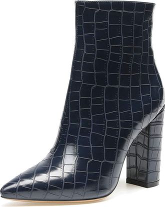 Castamere Womens Zippers Ankle Boots Block Heel Booties 4IN Heeled Crack Navy Blue Pumps UK 6.5