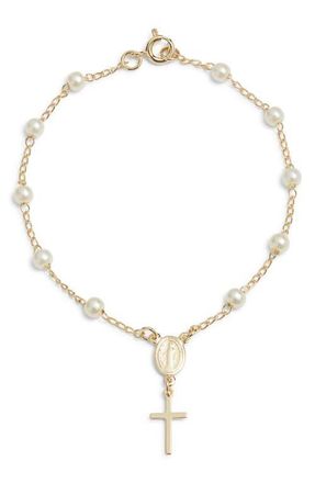 CHILD OF WILD Holy Rosary Faux Pearl Bracelet in Gold at Nordstrom