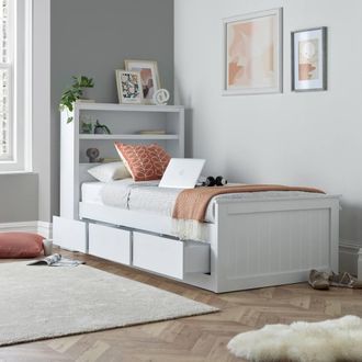 Bedmaster Enzo Wooden 3 Drawer Bookcase Bed & Memory Foam Mattress in White | Size: Single