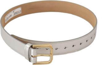 Dolce & Gabbana Womens Silver Leather Gold Tone Logo Metal Buckle Belt - One Size