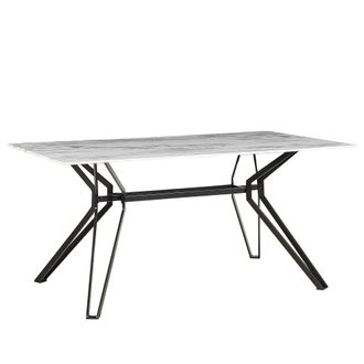 Beliani Beliani - Mesa De Comedor Tablero De Cristal Templado Rectangular Patas De Metal Negro 160 X 90 Cm Efecto M&aacute;rmol Moderno Ballina