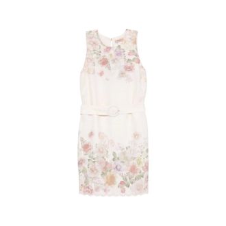 Twinset Short Dresses, female, Multicolor, Size: M Floral Print Belted Scalloped Hem Short Dress