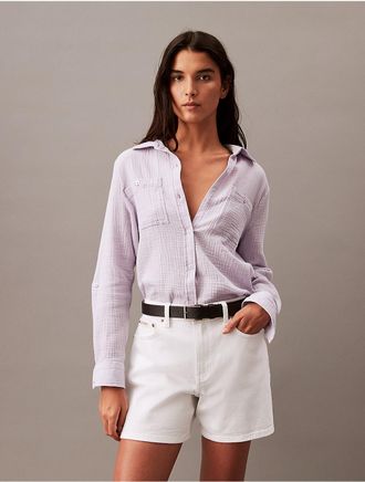 Calvin Klein Womens Textured Button-Front Roll-Sleeve Shirt - Purple - XL